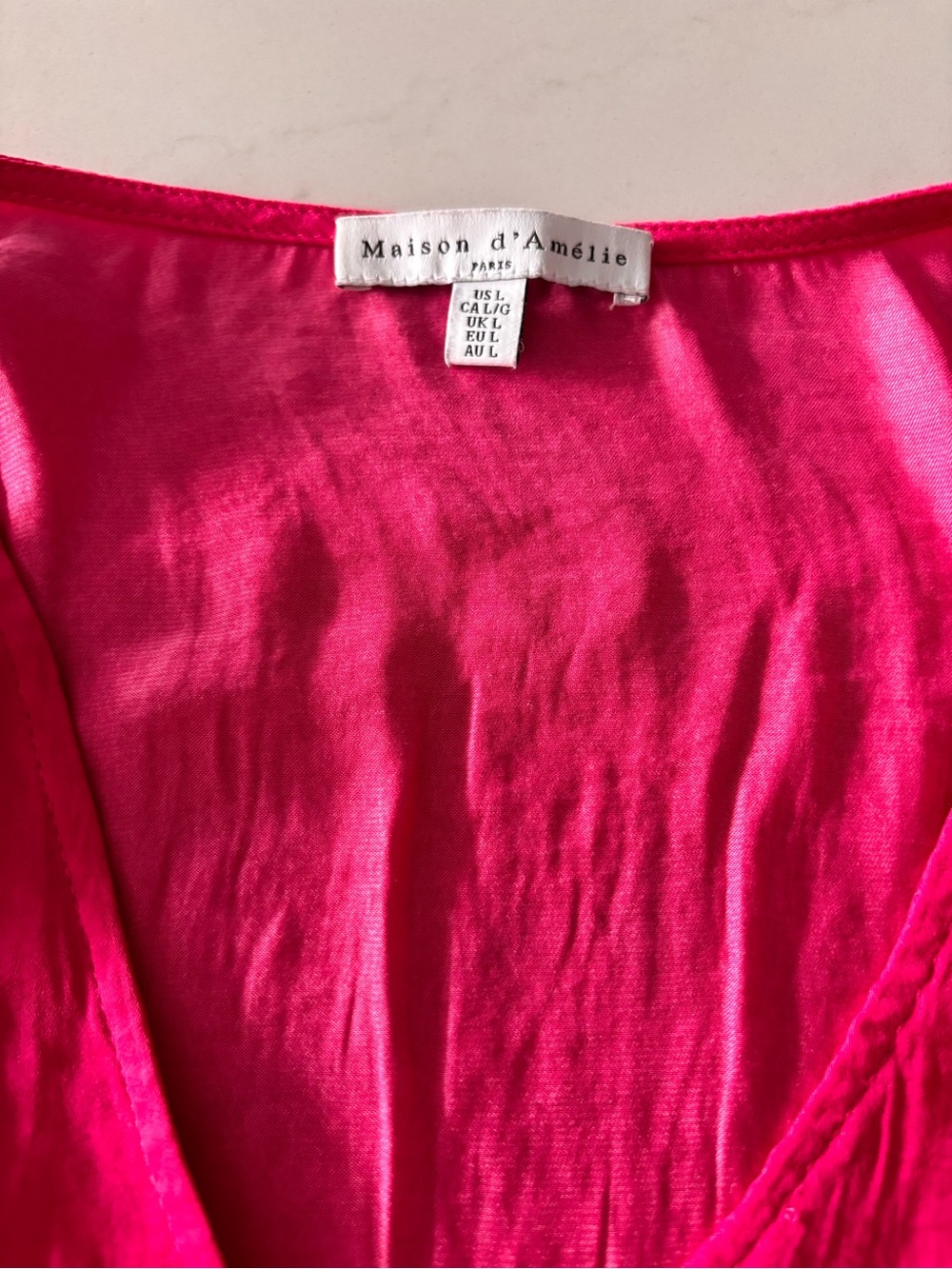 Women's V-Neck Puff Sleeve Blouse in Fuchsia - Picture 6 of 7